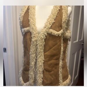 Tan and Cream Faux Shearling Vest